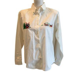 VTG Jennifer Blair Embroidered White Red Christmas Womens Buttoms Up Shirt Sz 6